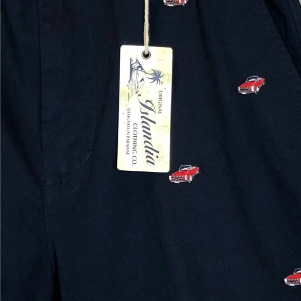 Islandia Blue Navy Khaki Shorts Red Convertible‎ Car Embroidery SZ 36 NWT - Picture 5 of 6